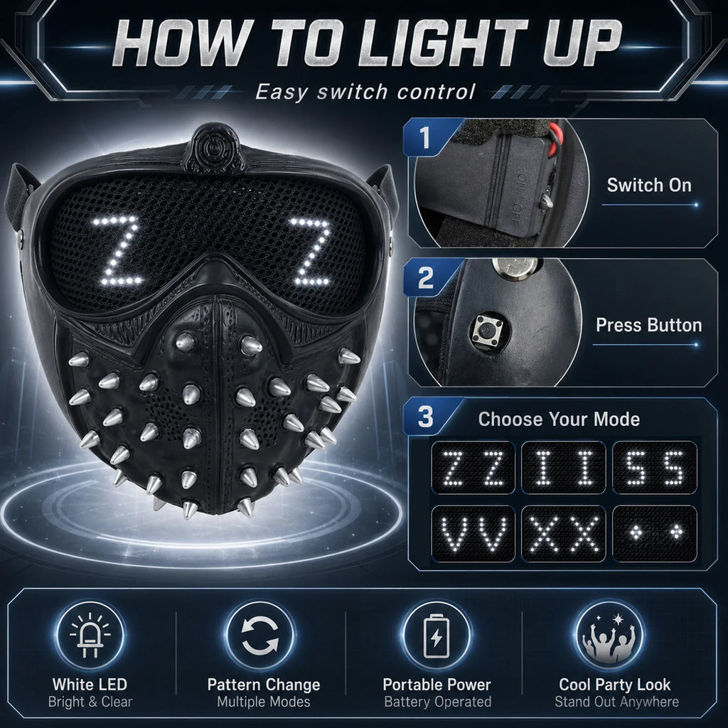 Additional accessory and feature overview for the Light-Up Black Watchdog Mask