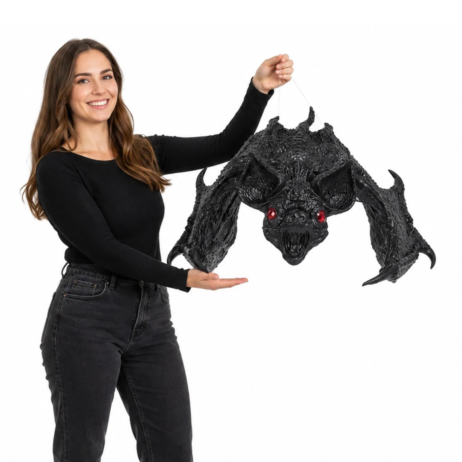 Alternate front view of the Red-Eyed Hanging Bat Decoration on a clean background