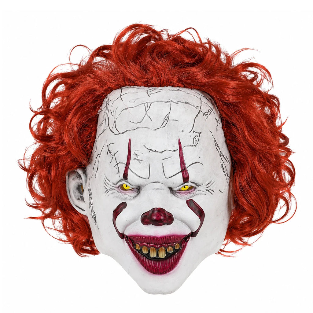 Alternate front view of the Red-Haired Cracked Face Clown Mask on a clean background