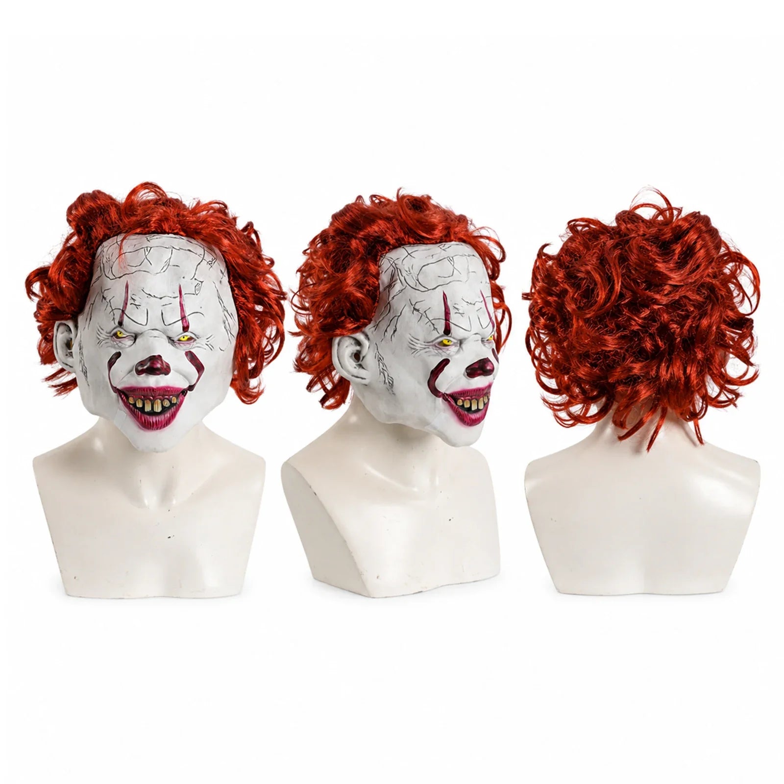 Additional wearing angles of the Red-Haired Cracked Face Clown Mask