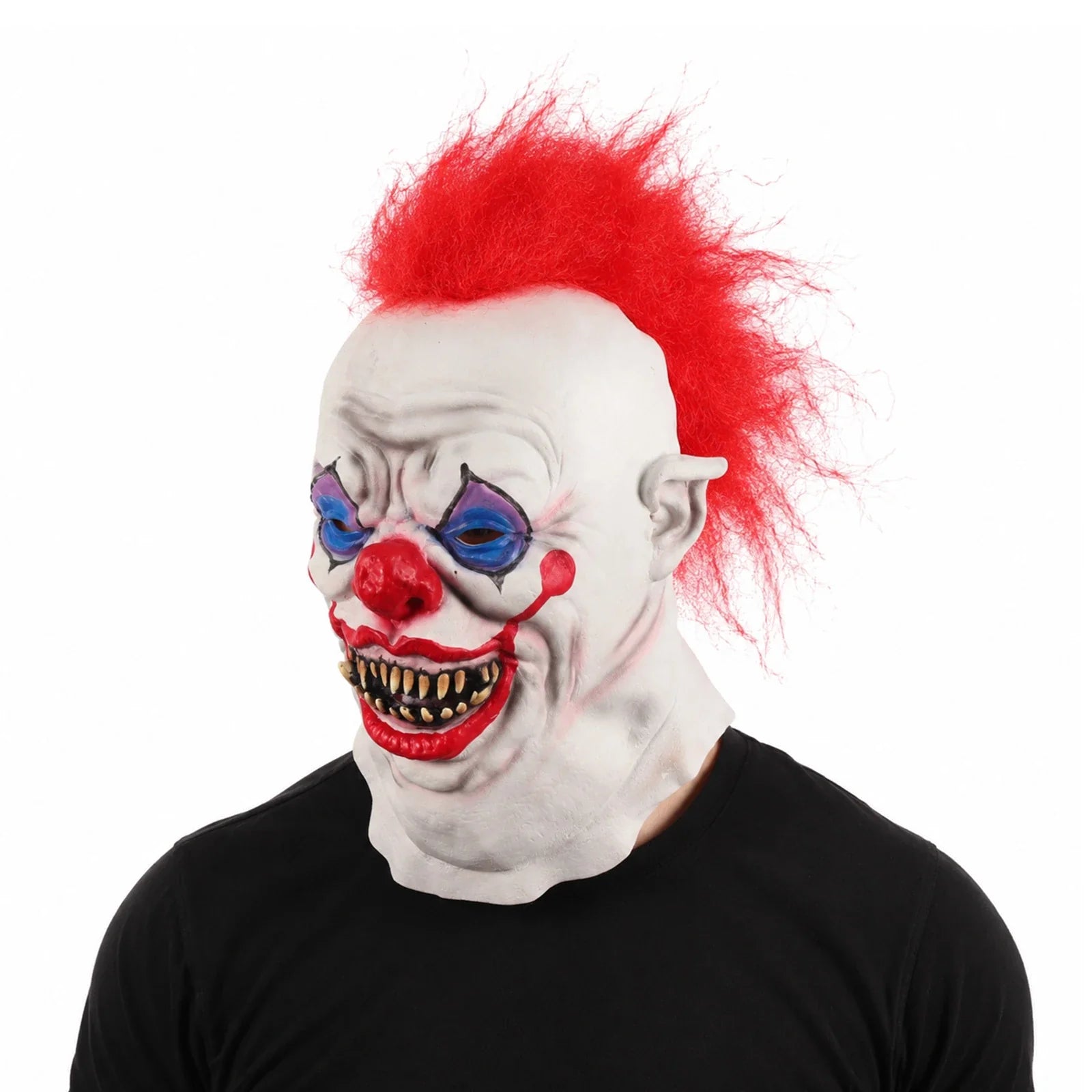 Alternate front view of the Red Mohawk Evil Clown Mask on a clean background