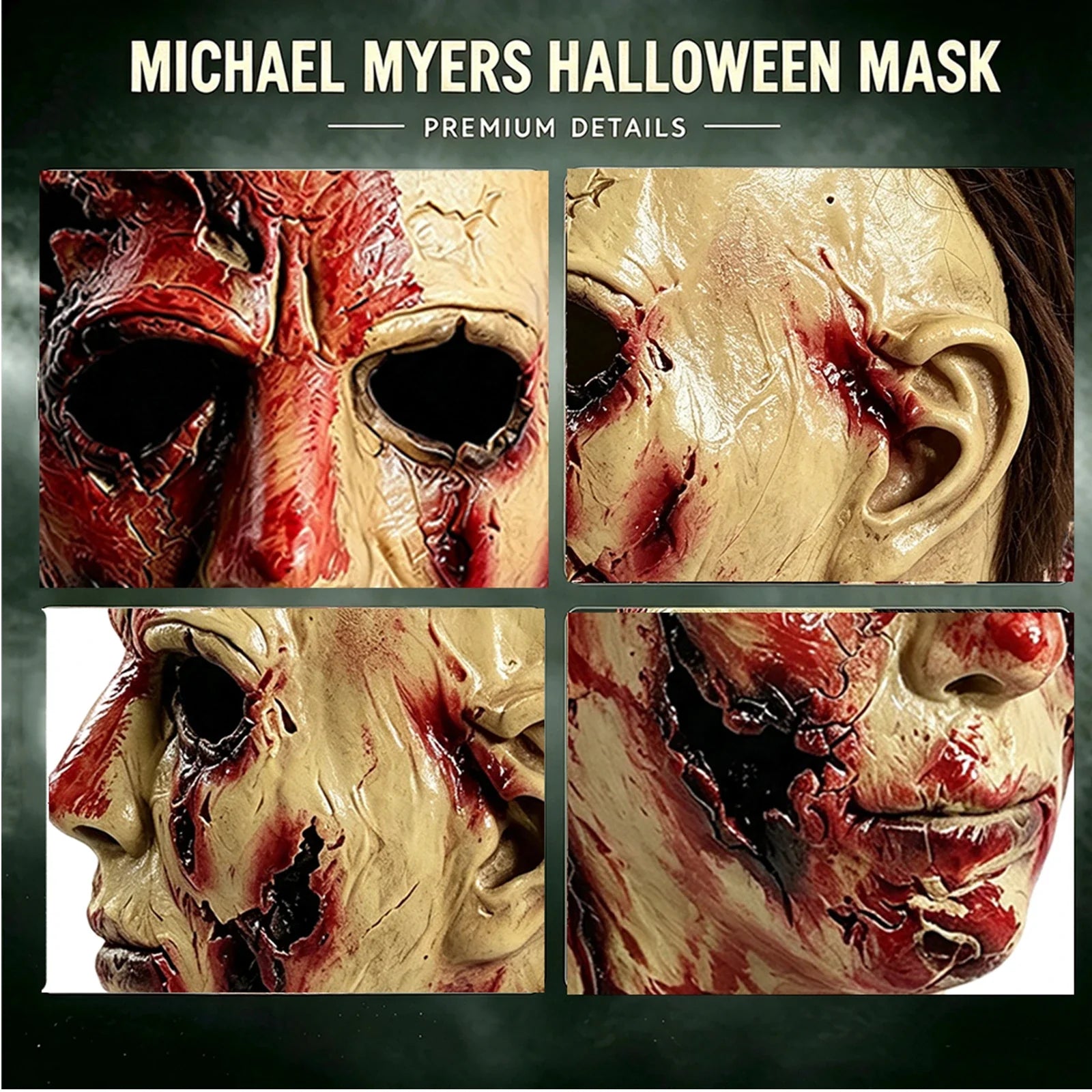 Close-up of the Scarred Slasher Mask – Two Styles, weathered-face style, showing texture and construction details