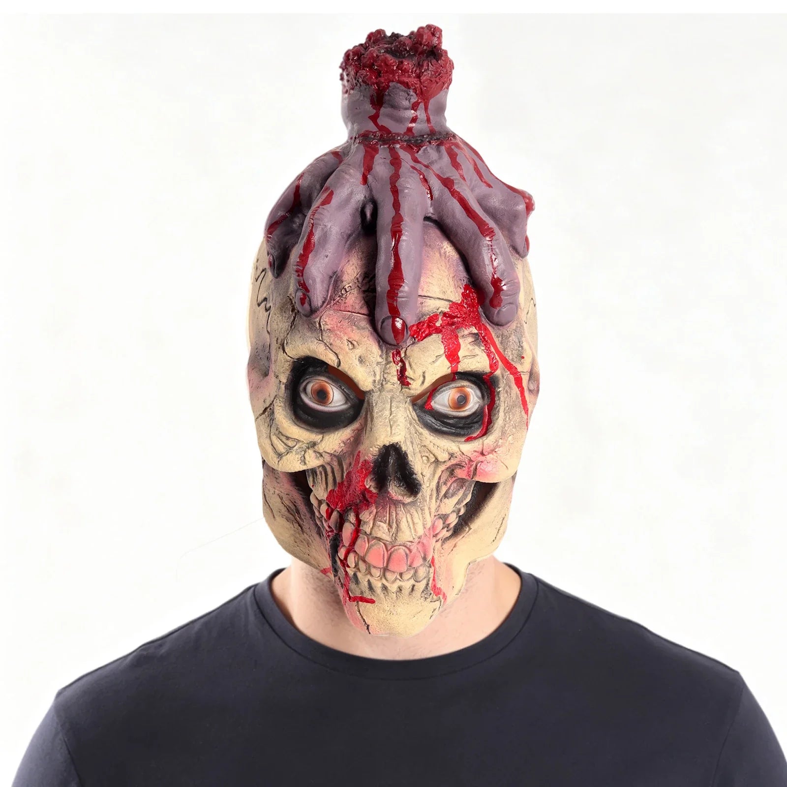 Alternate front view of the Severed Hand Skull Full-Head Mask on a clean background
