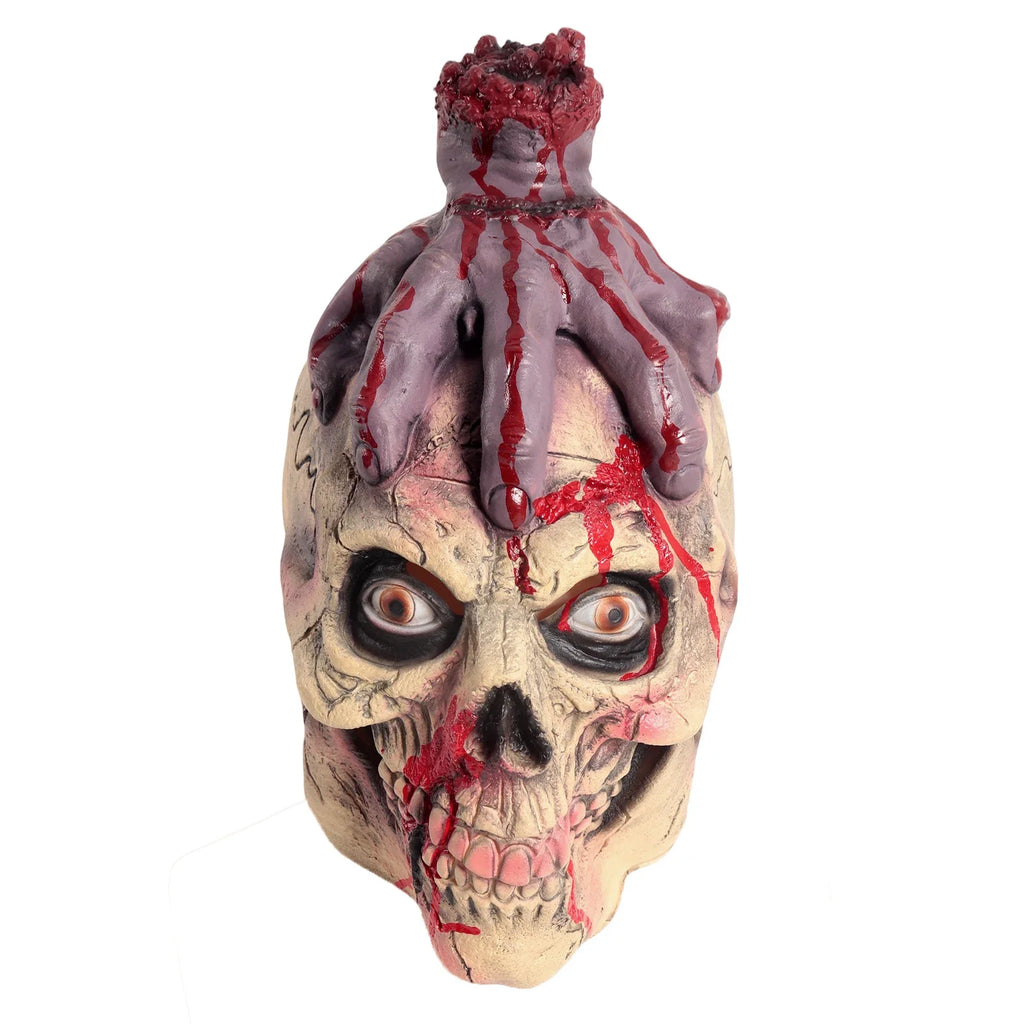 Front and three-quarter views of the Severed Hand Skull Full-Head Mask