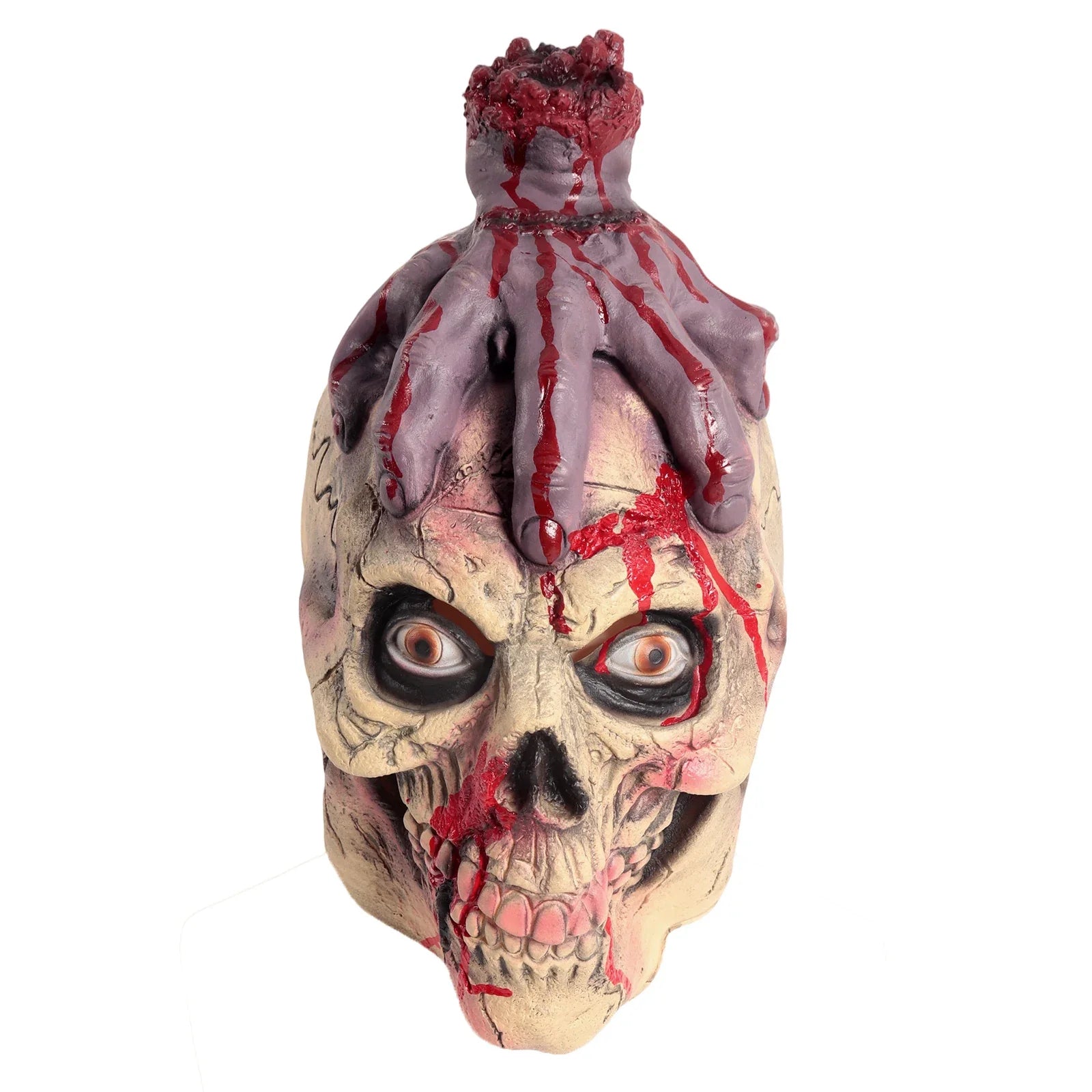 Front and three-quarter views of the Severed Hand Skull Full-Head Mask