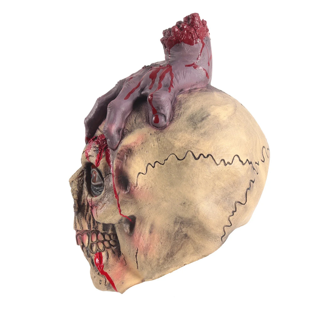Side and rear views of the Severed Hand Skull Full-Head Mask