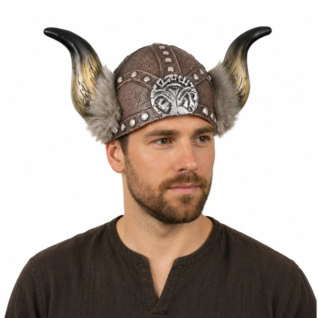 Alternate front view of the Viking Horned Costume Hat on a clean background