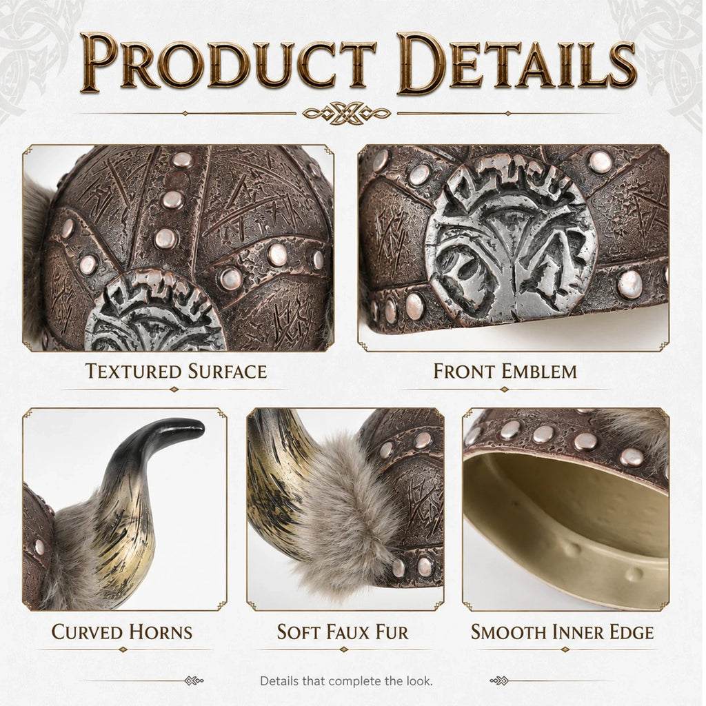 Close-up of the Viking Horned Costume Hat, showing texture and construction details