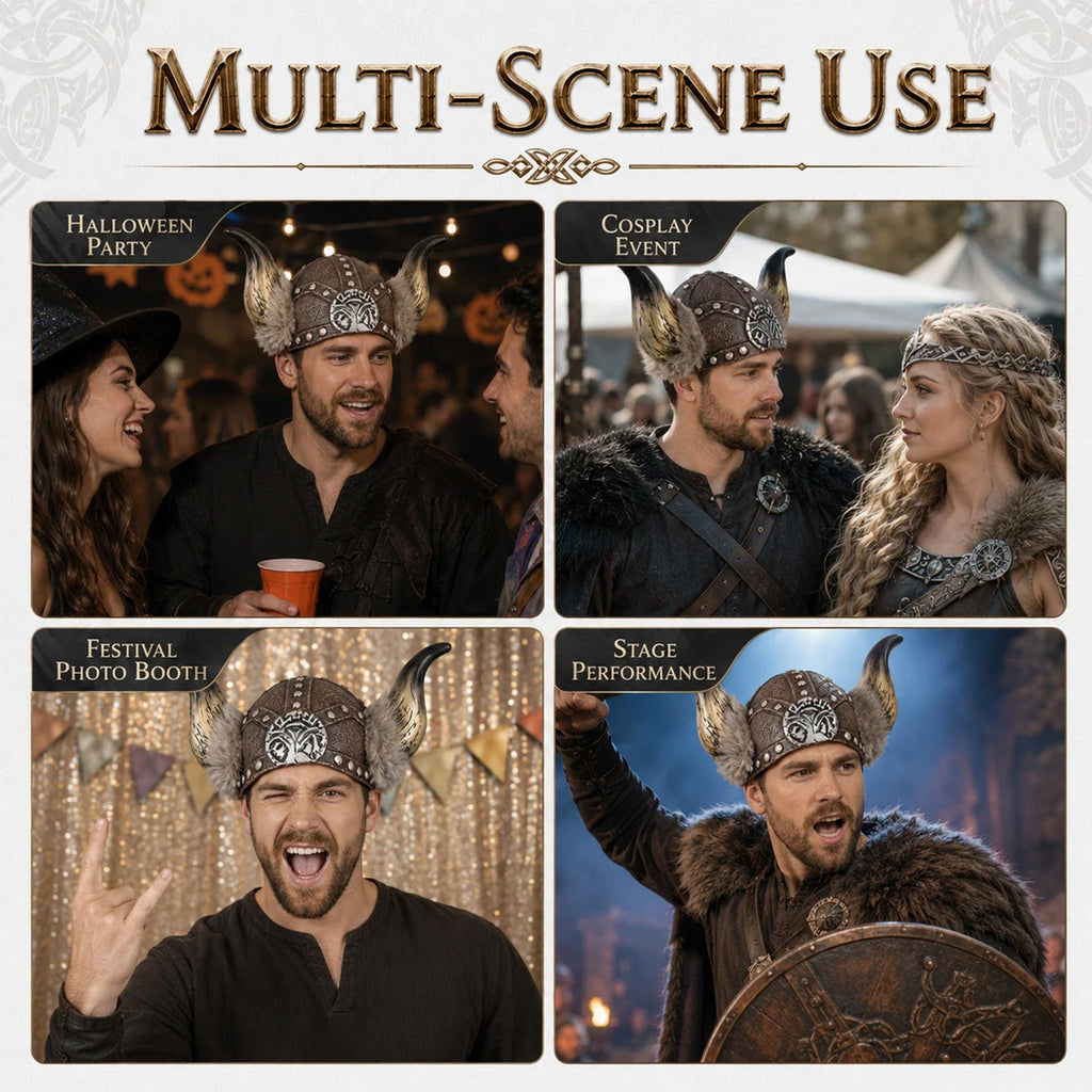 The Viking Horned Costume Hat shown in a second Halloween scene