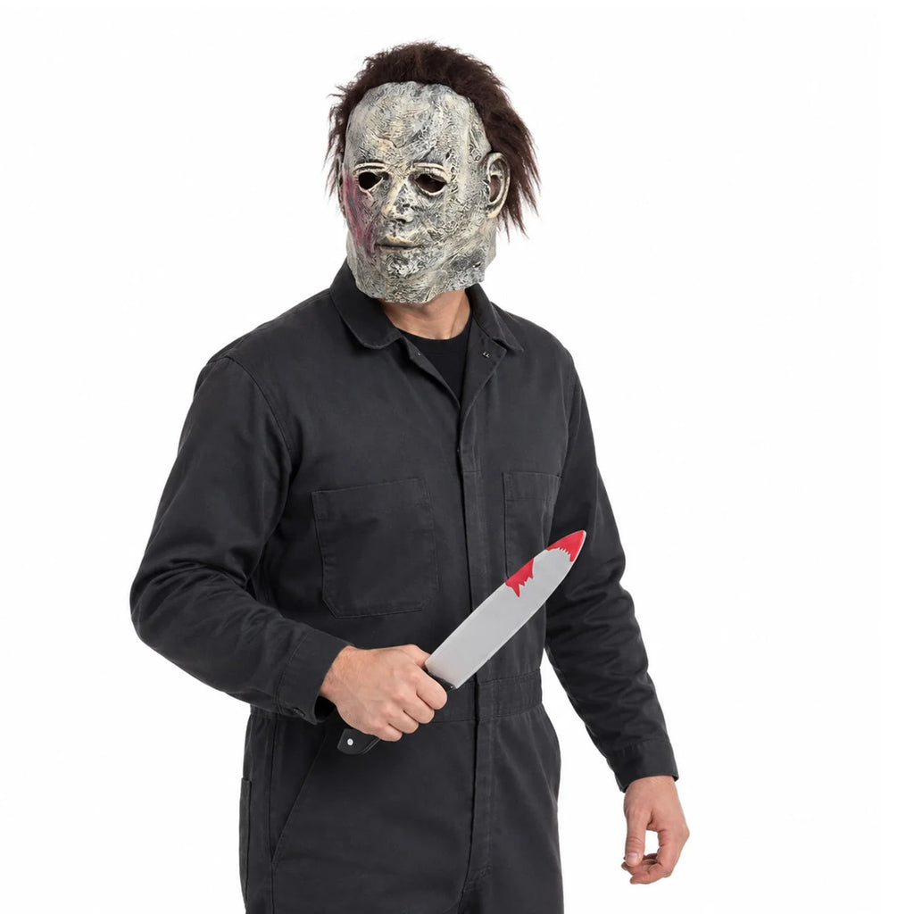 Alternate front view of the Weathered Slasher Mask & Prop Knife Set on a clean background