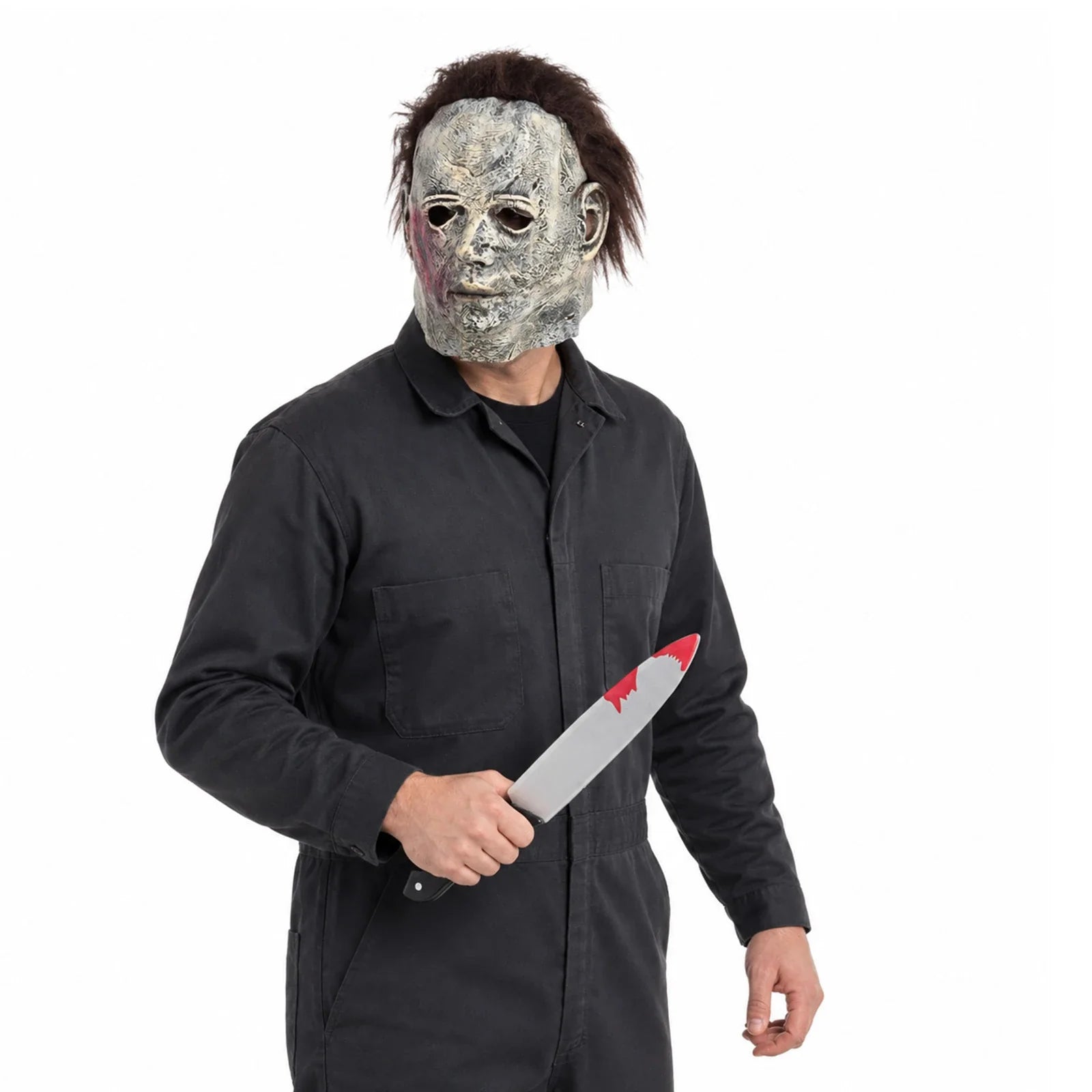 Alternate front view of the Weathered Slasher Mask & Prop Knife Set on a clean background