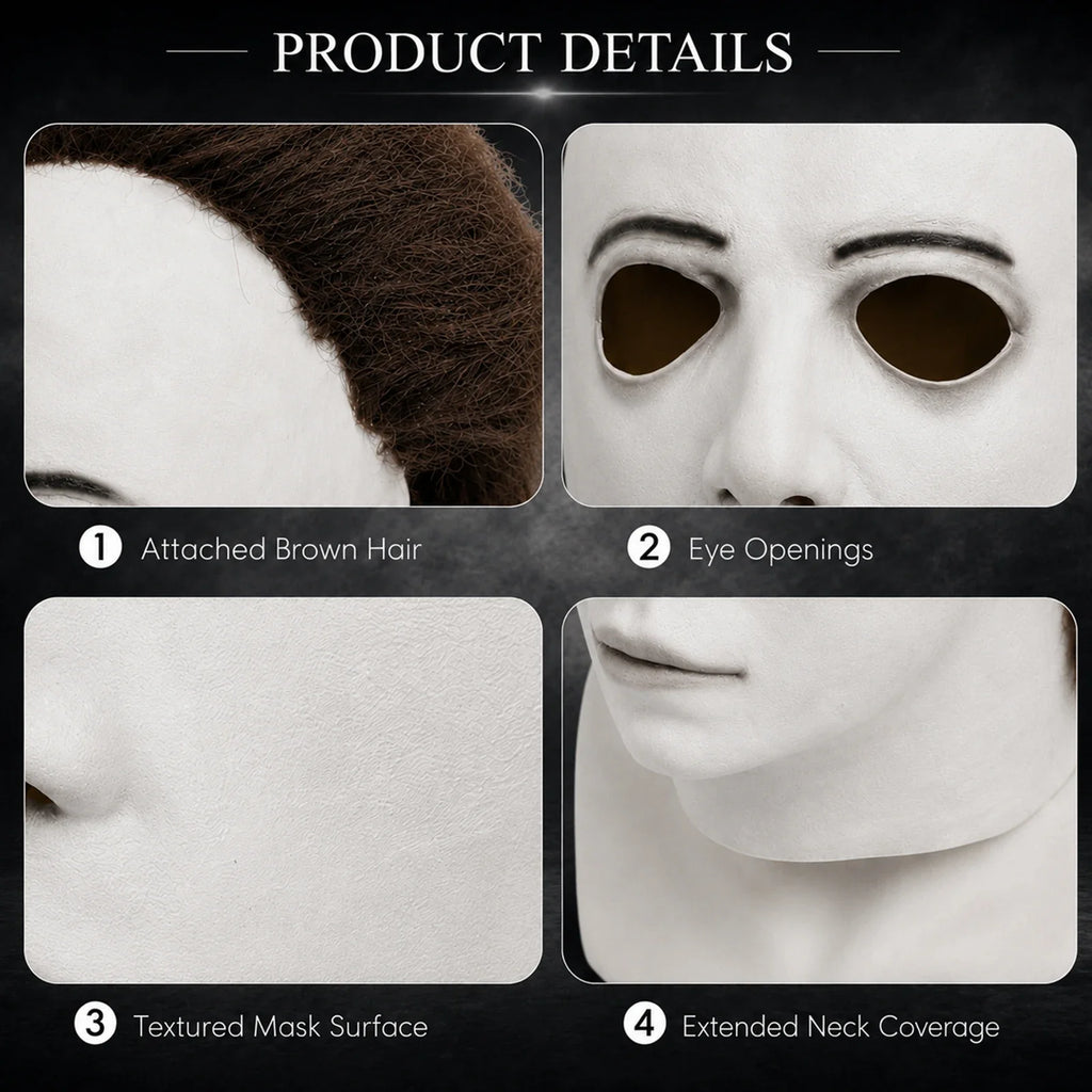 Close-up of the White Blank-Face Slasher Mask, showing texture and construction details