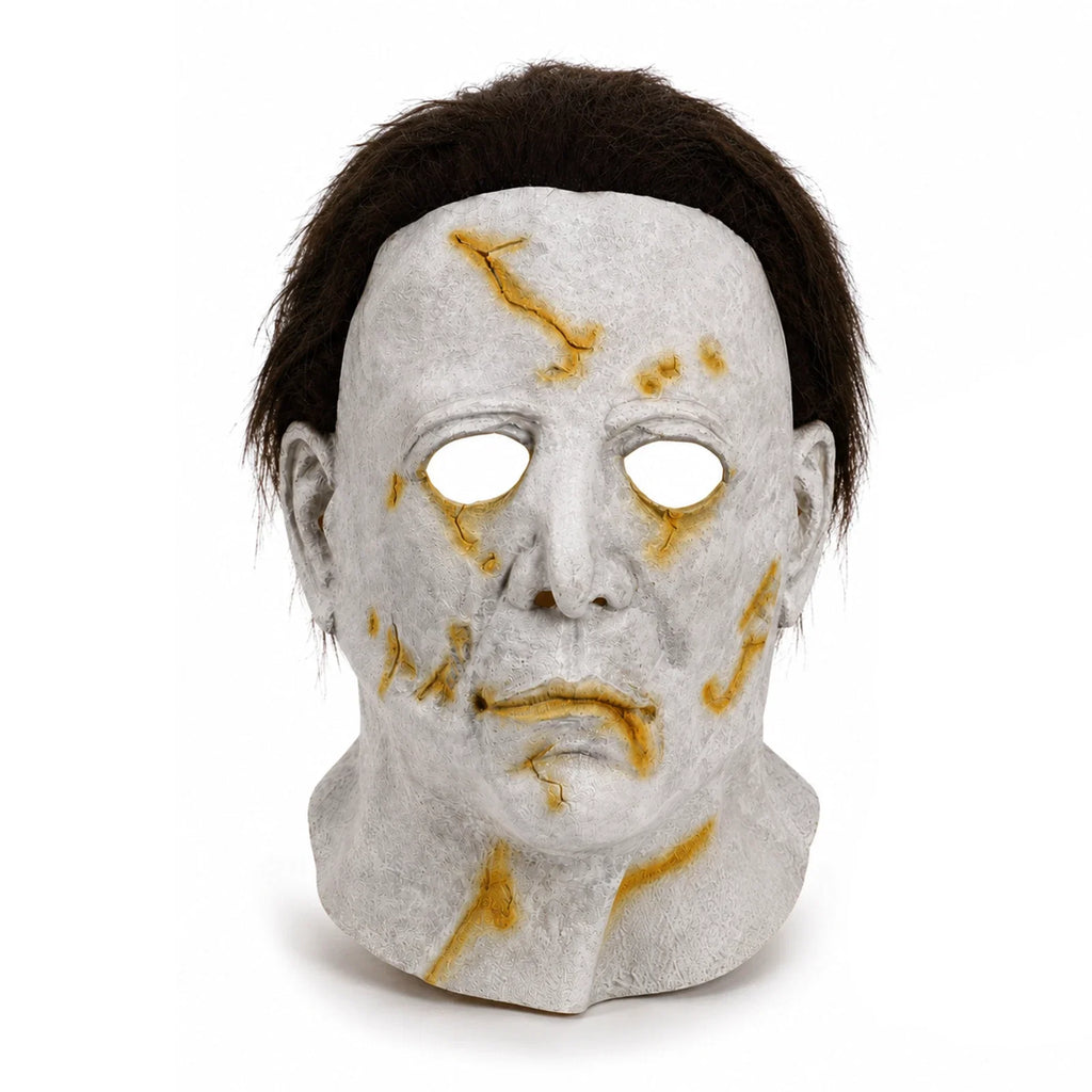 Alternate front view of the Yellow Scarred Slasher Mask on a clean background