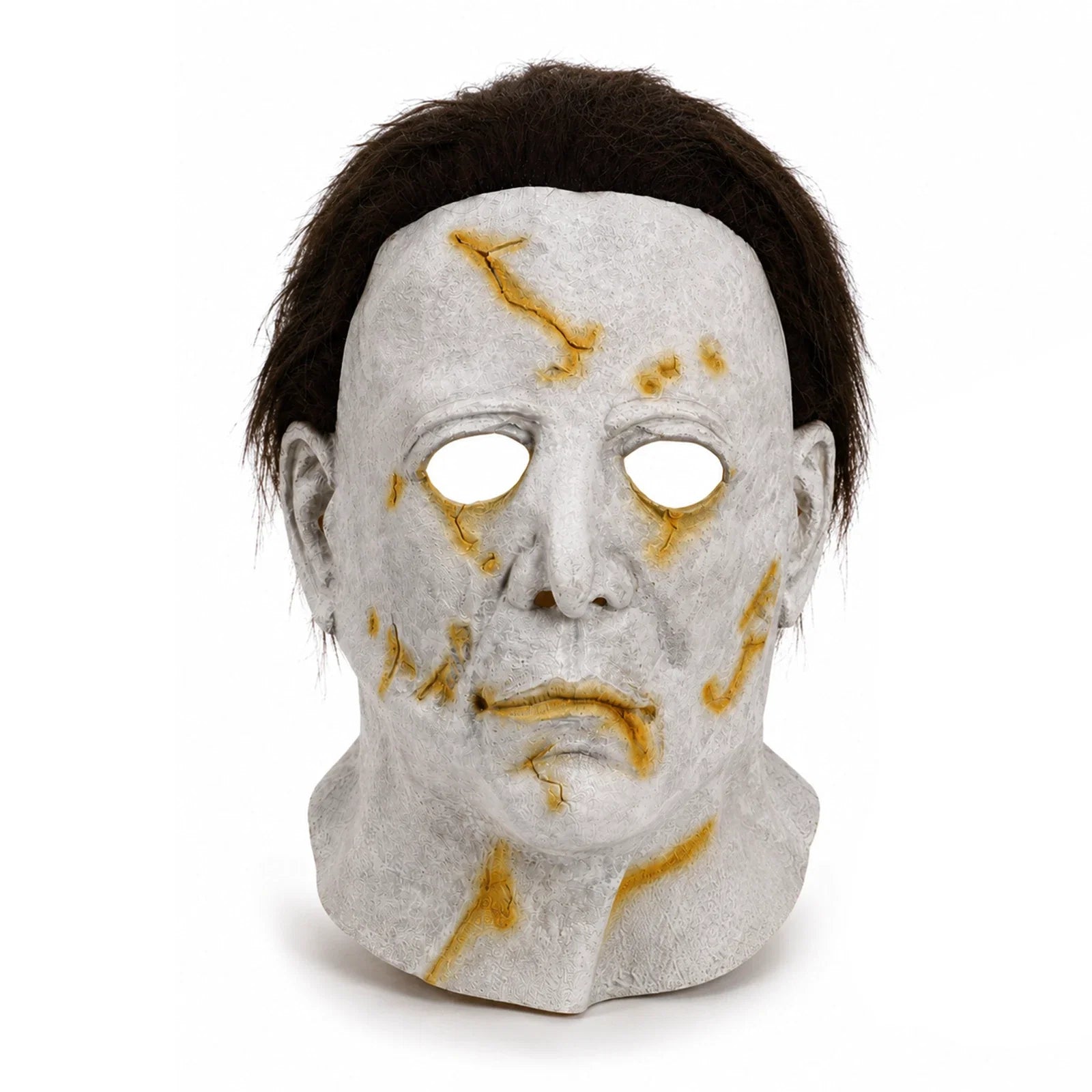 Alternate front view of the Yellow Scarred Slasher Mask on a clean background