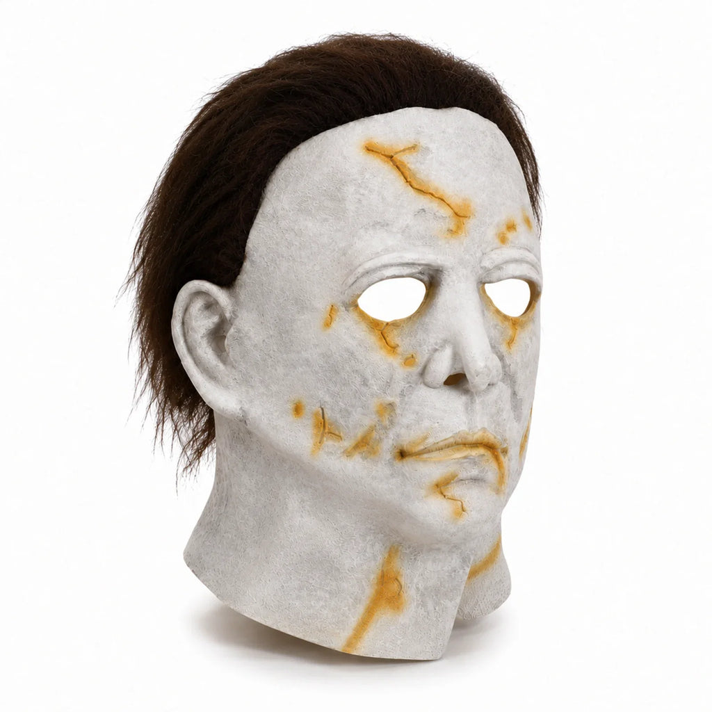 Front and three-quarter views of the Yellow Scarred Slasher Mask