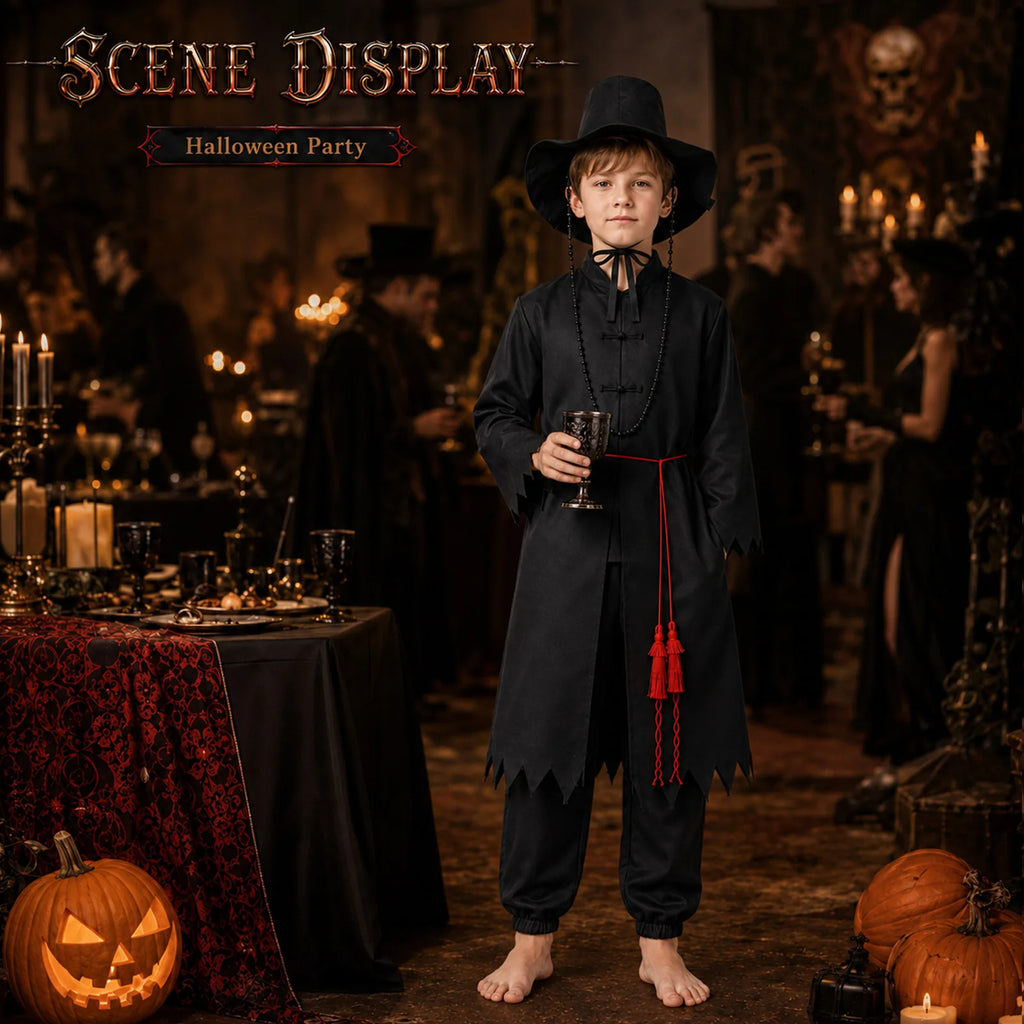 Kids demon hunter Halloween costume styled for a fantasy scene.