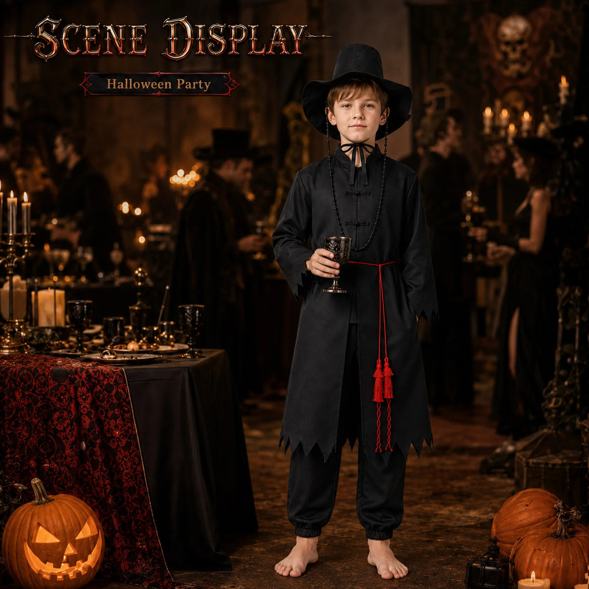 Kids demon hunter Halloween costume styled for a fantasy scene.