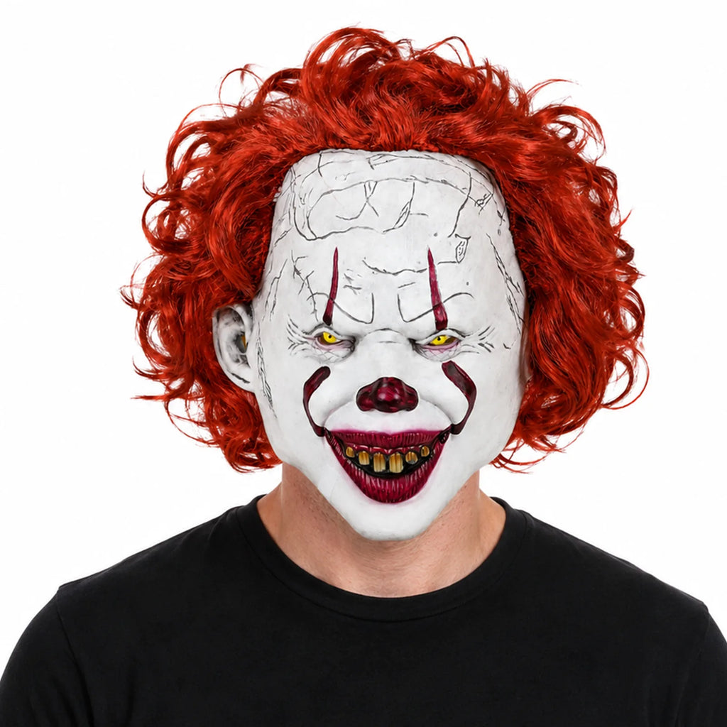Red-Haired Cracked Face Clown Mask, front product view