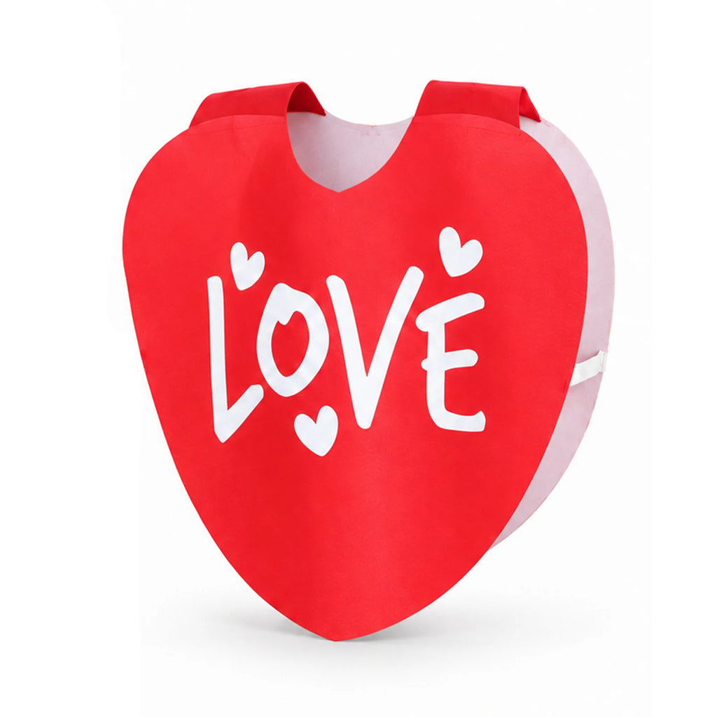 Red LOVE heart tunic shown on its own, with front and back panels joined at the shoulders.