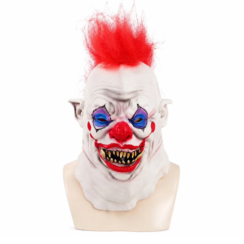 Red Mohawk Evil Clown Mask, front product view
