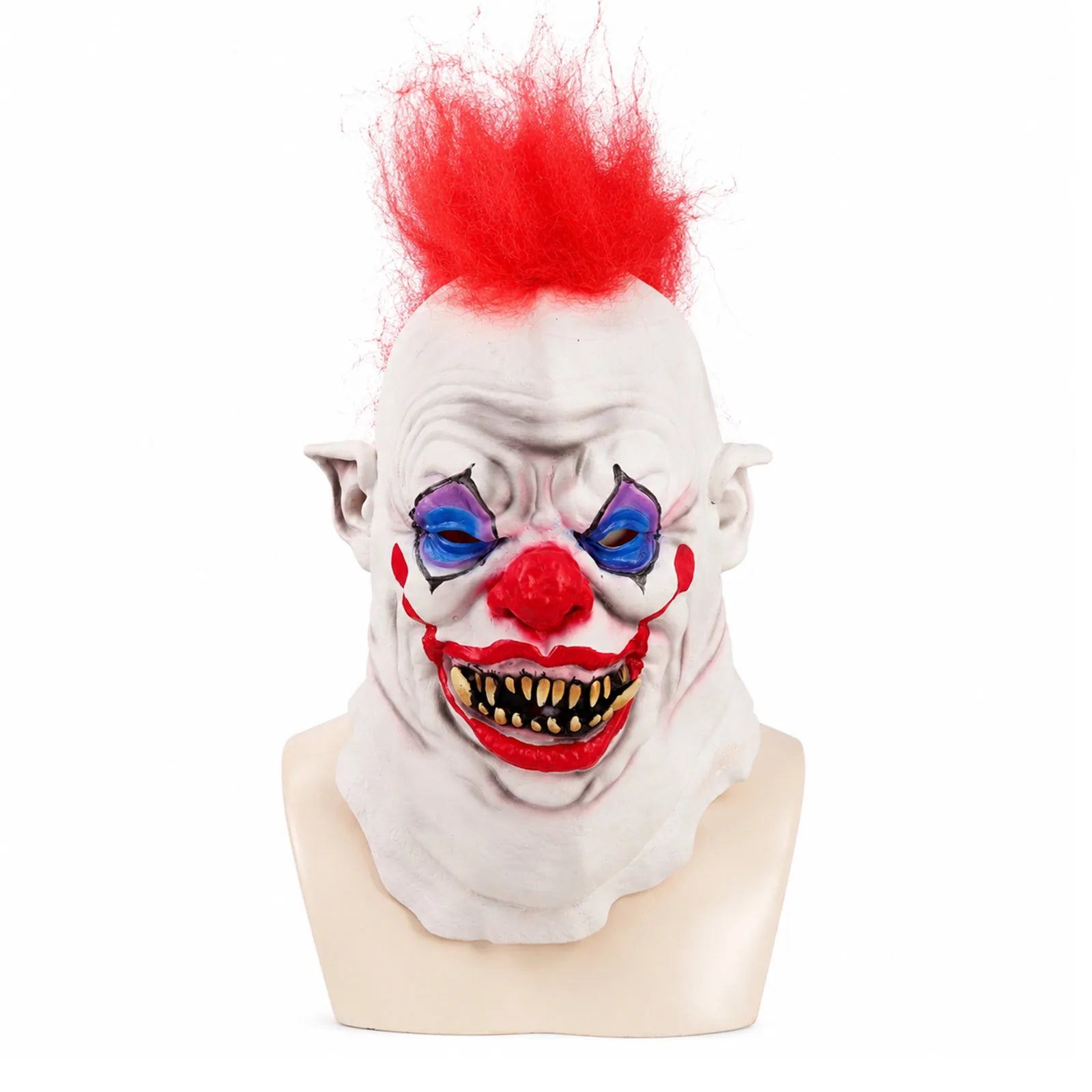 Red Mohawk Evil Clown Mask, front product view