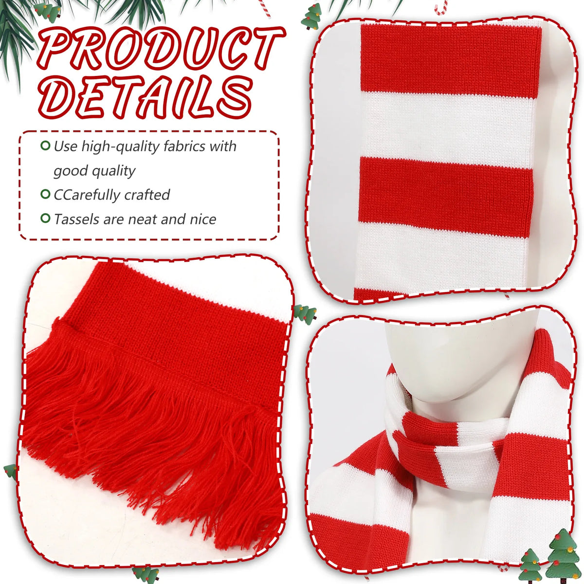 Supplier detail panel shows red and white knit stripes and red fringe close-ups.