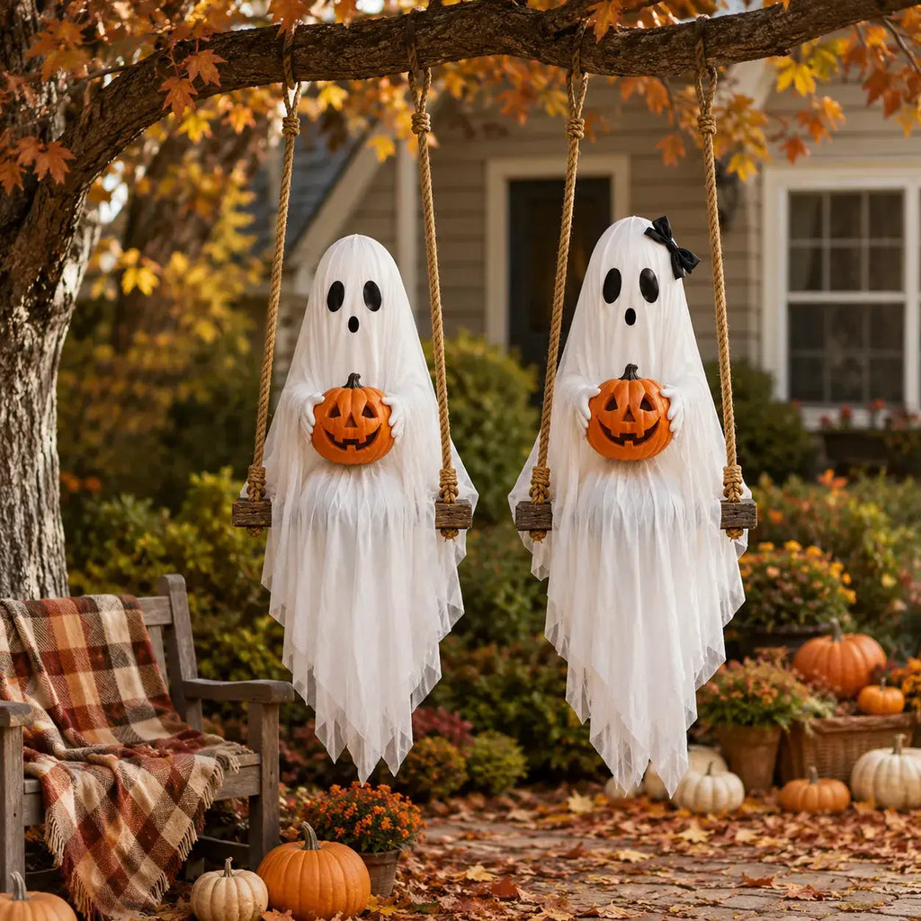 Regular and bow ghost swing style options for Halloween porch decor