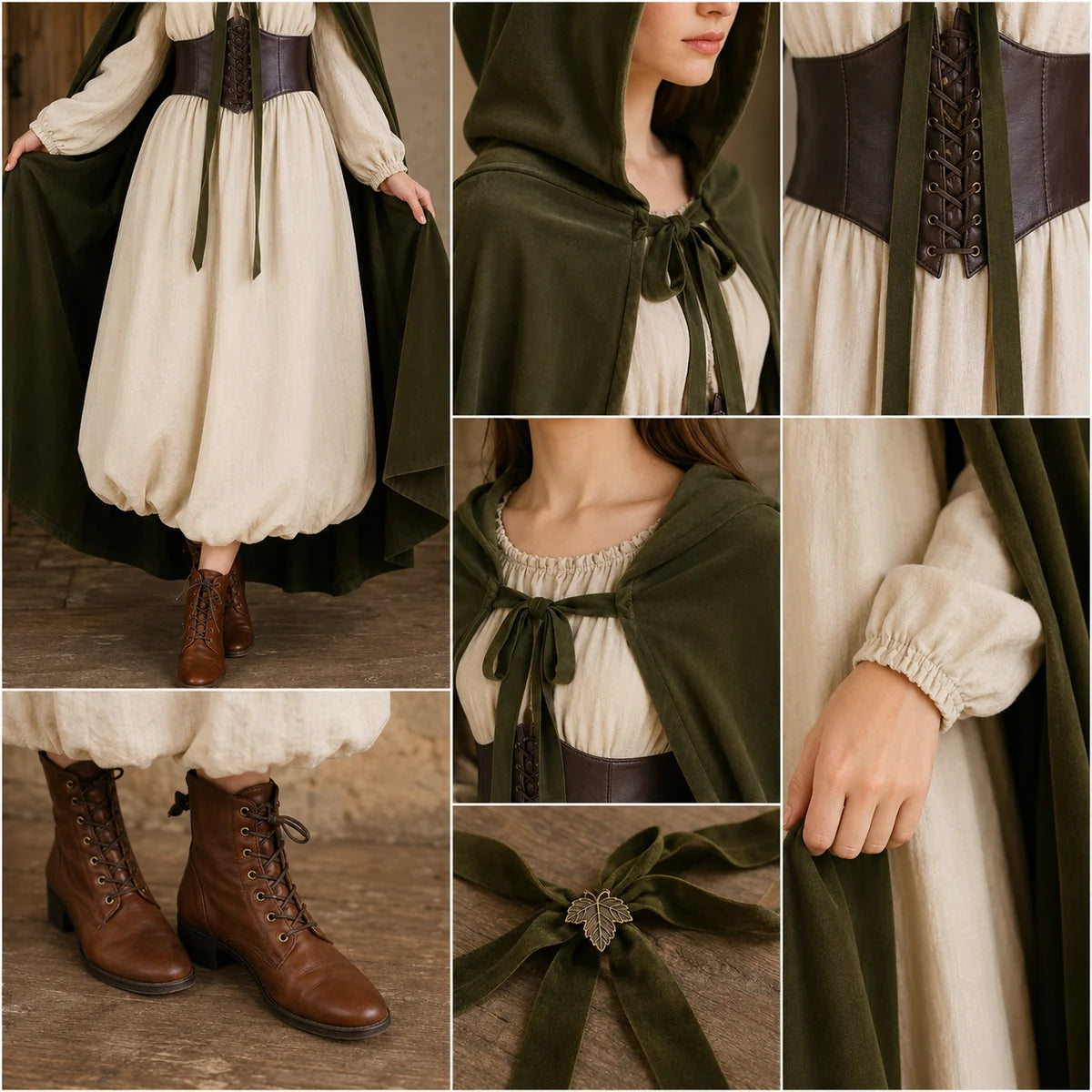 Close-up of a lace-up corset belt worn over a medieval-style dress