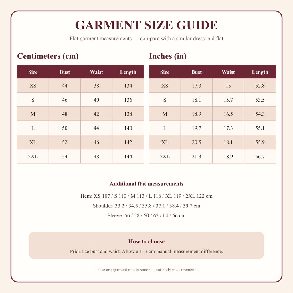 Renaissance elf costume garment size guide in centimeters and inches