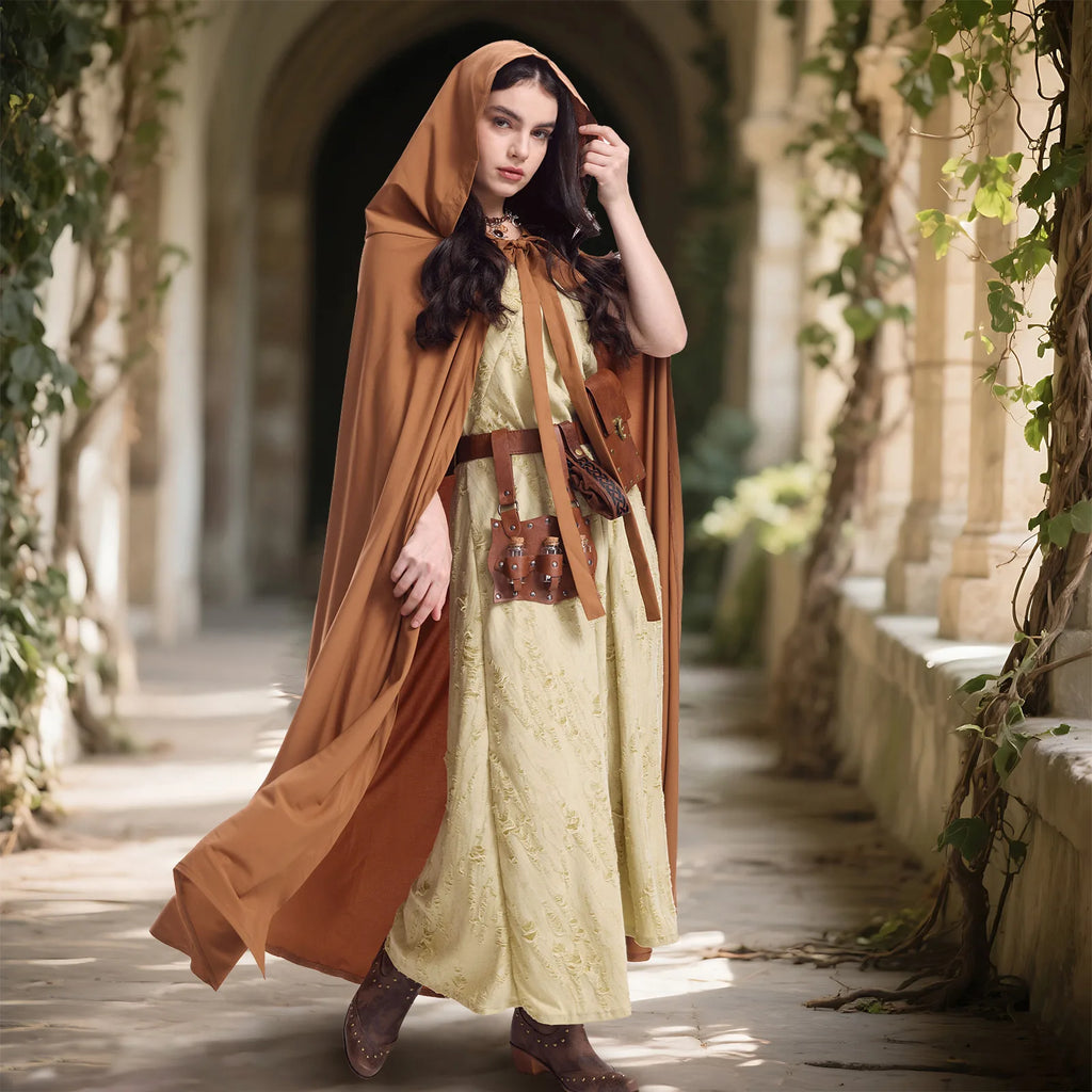 Women's Renaissance Costume Set with Hooded Cloak