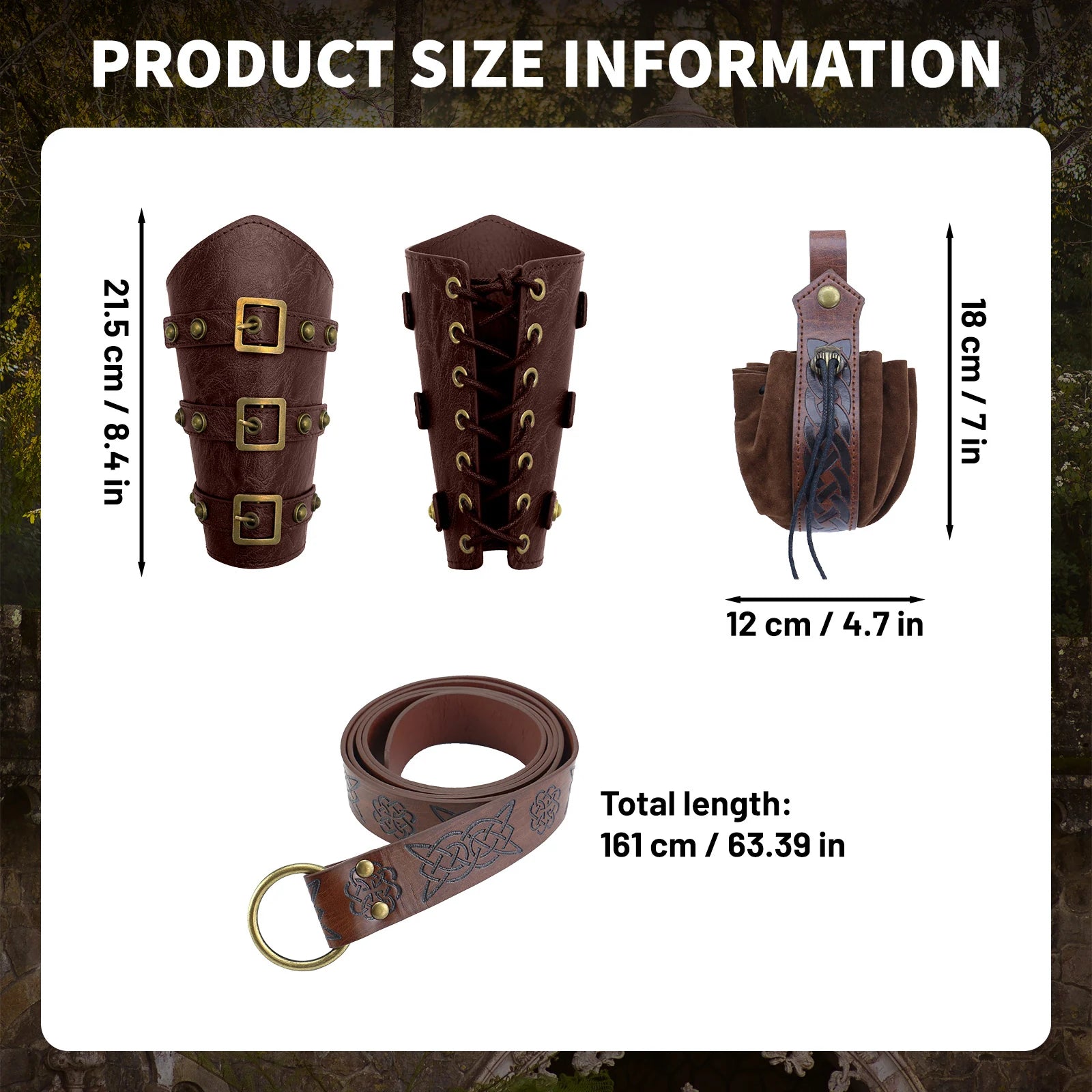 Measurements for Celtic belt pouch and wrist guards in men's costume set