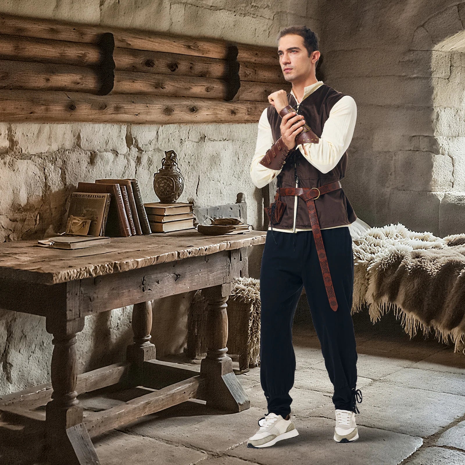Men's seven-piece Renaissance costume styled for a festival