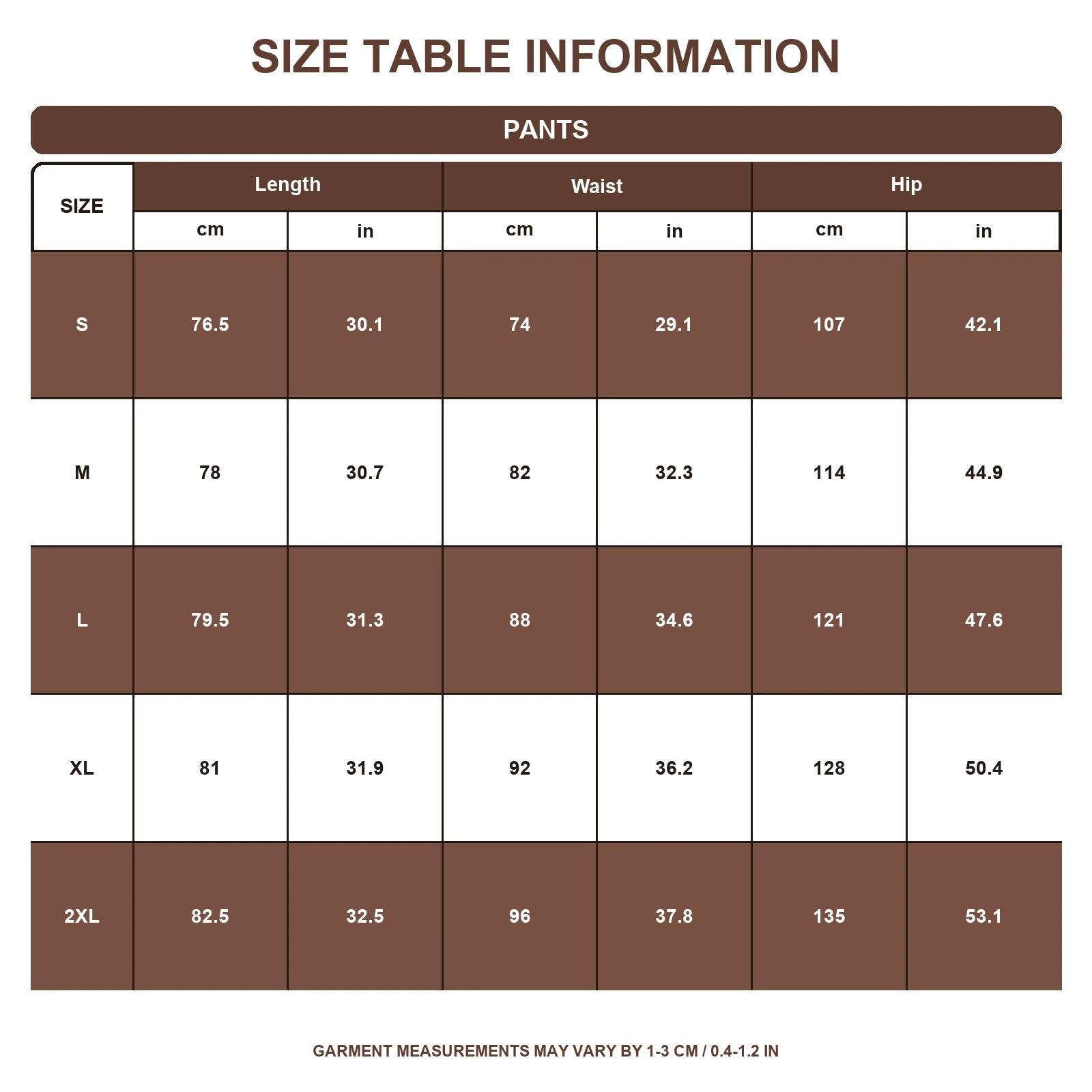 Pants size guide for men's Renaissance peasant costume