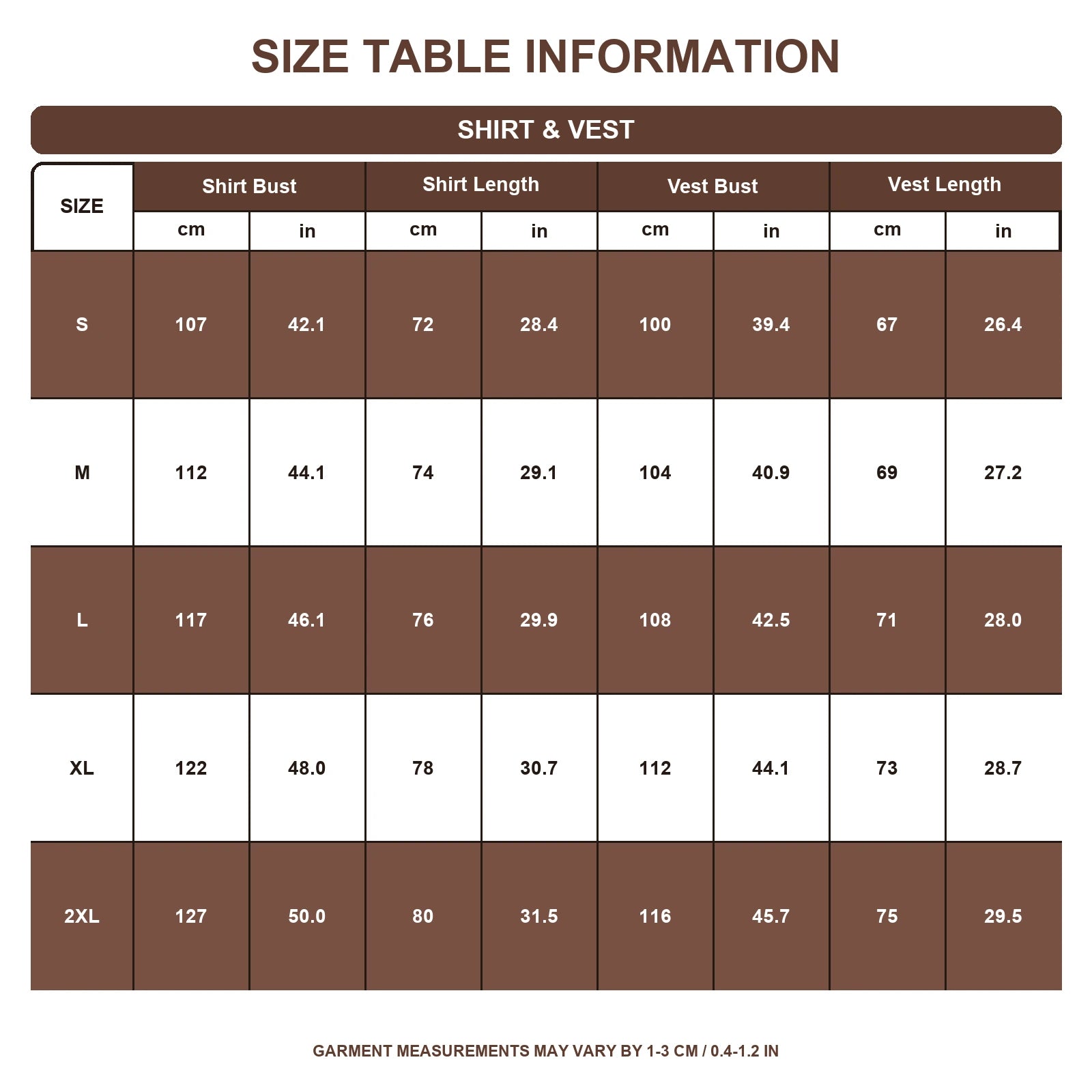 Shirt and vest size guide for men's Renaissance peasant costume