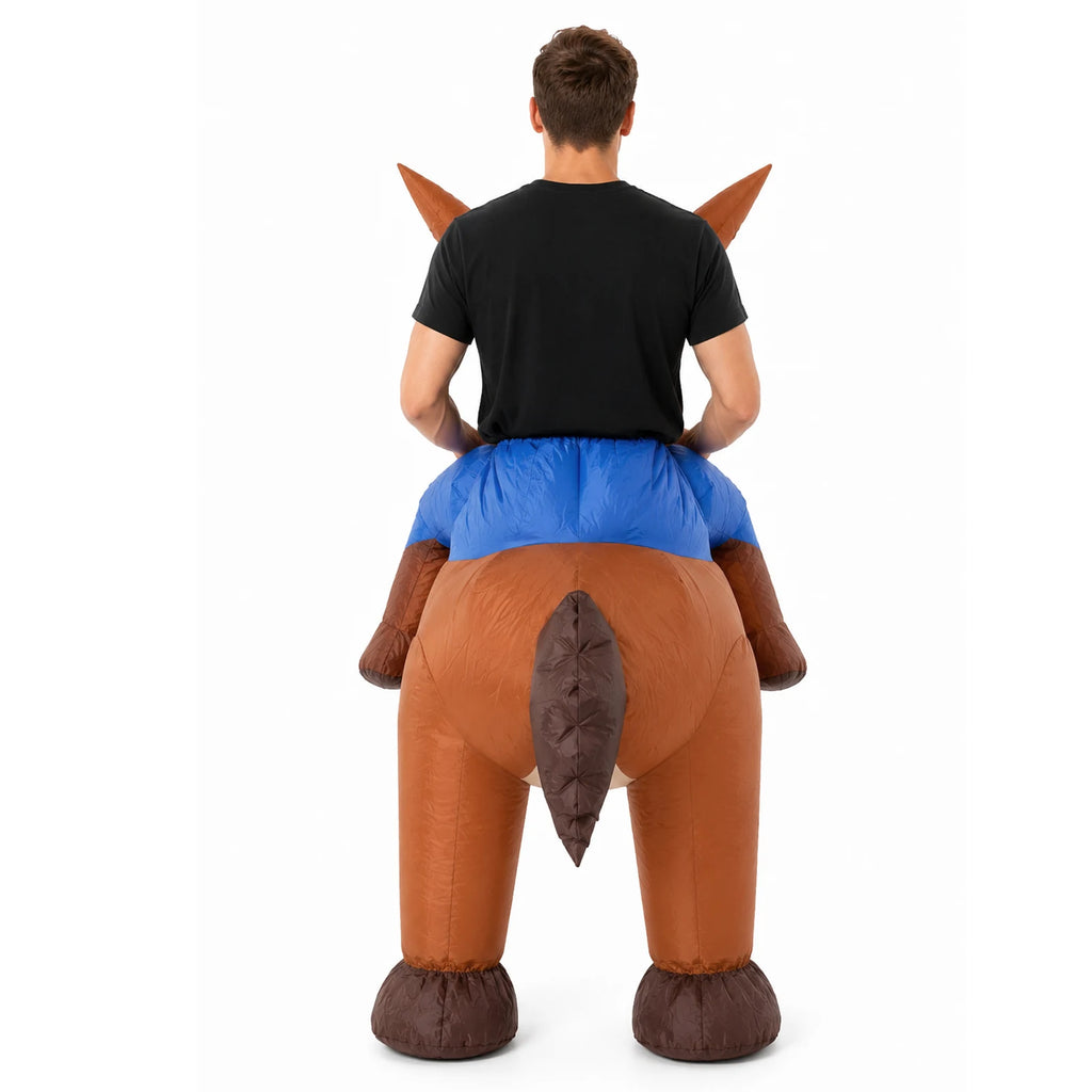 Side and rear views reveal the donkey costume body, tail and wearer's central position.
