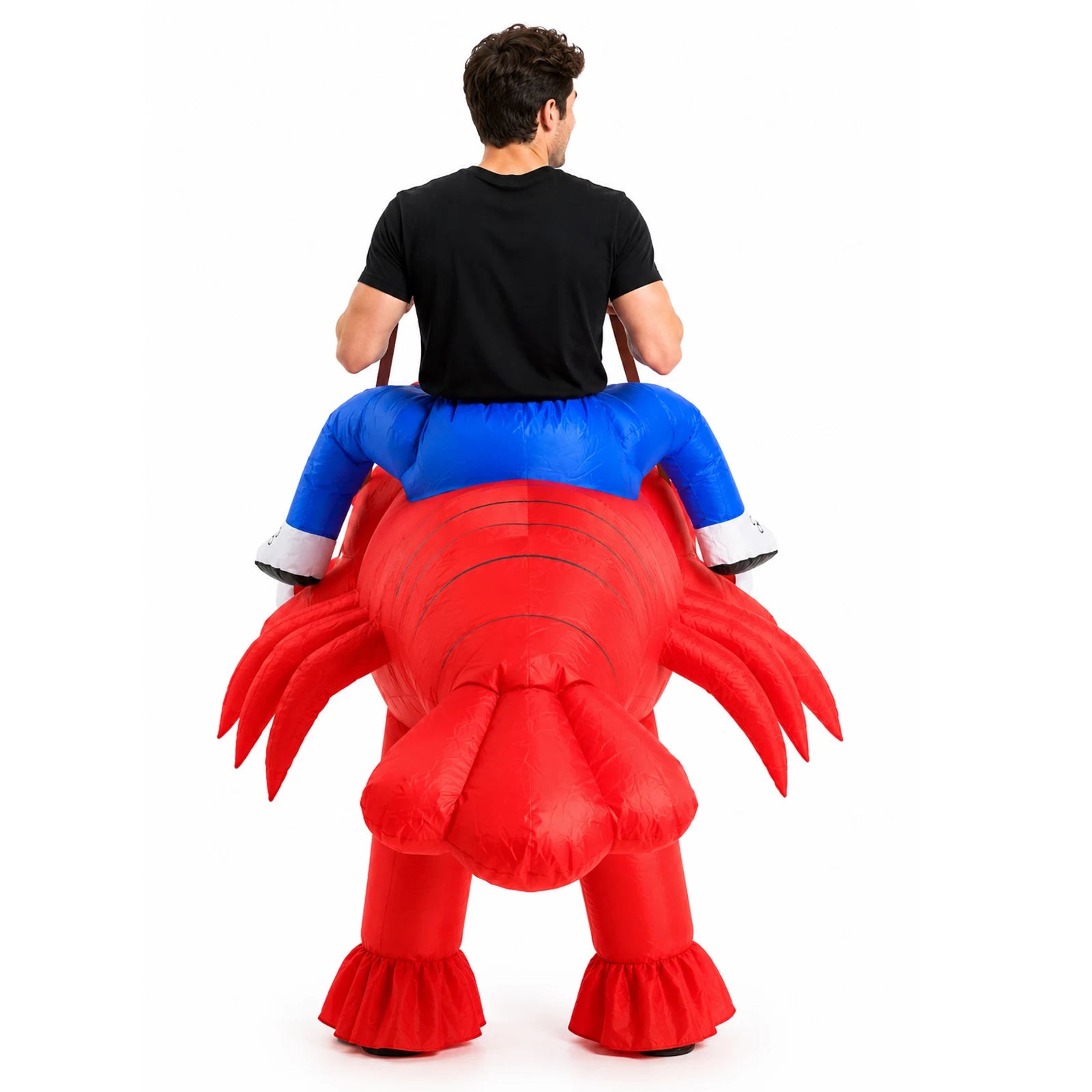 Side and rear views reveal the lobster costume's segmented body, tail and surrounding legs.
