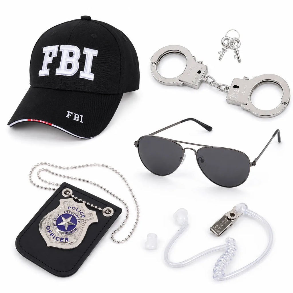 Back view of the secret agent costume accessory set, showing the rear shape and visible construction.