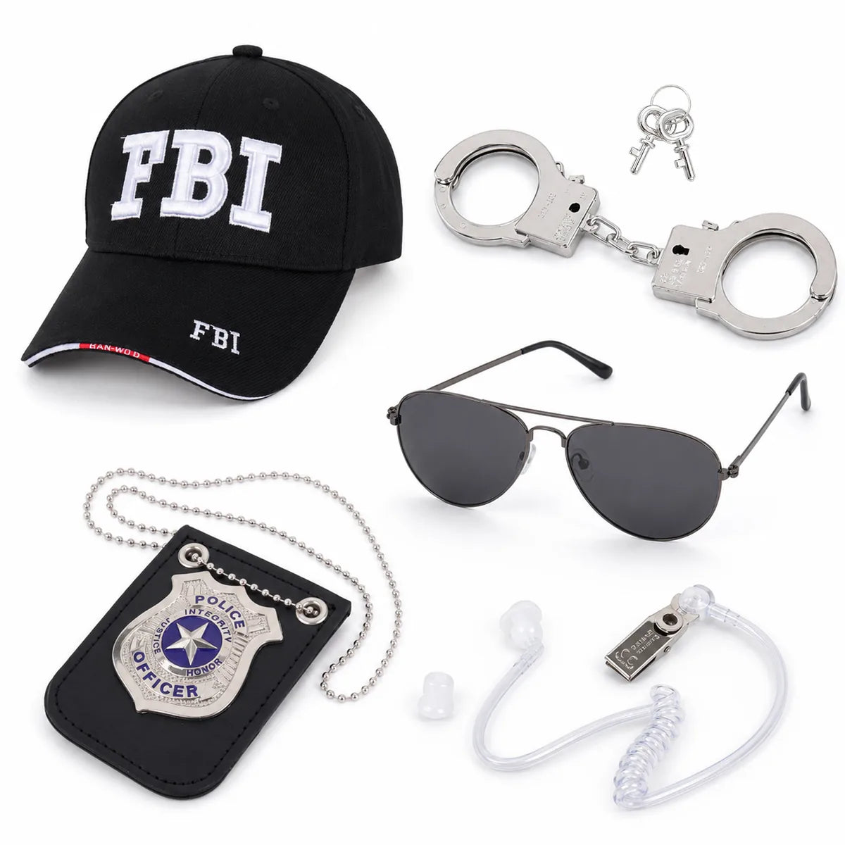 Back view of the secret agent costume accessory set, showing the rear shape and visible construction.