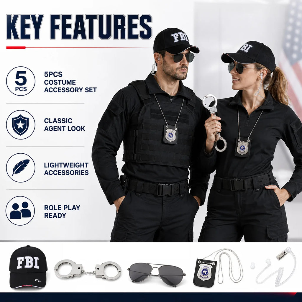Feature graphic for the secret agent costume accessory set, highlighting visible design details and intended use.
