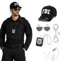 Front view of the secret agent costume accessory set, showing its overall shape and visible design.