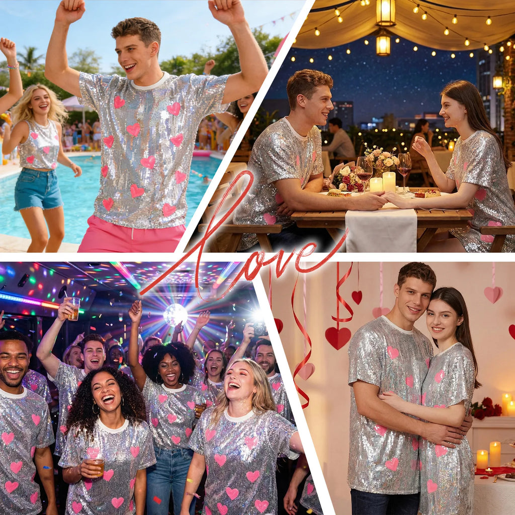 Silver sequin heart shirt styled for a sparkling celebration