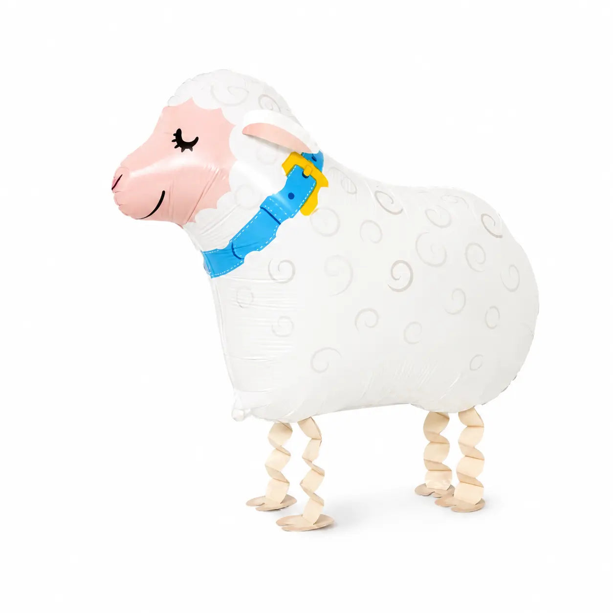 Cute sheep walking balloon toy with blue collar on white background