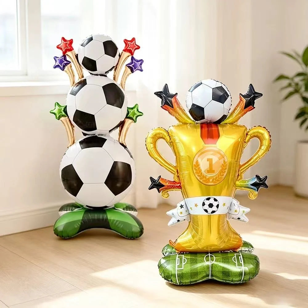 Soccer balloon column and gold trophy foil balloon set for football themed birthday party decorations