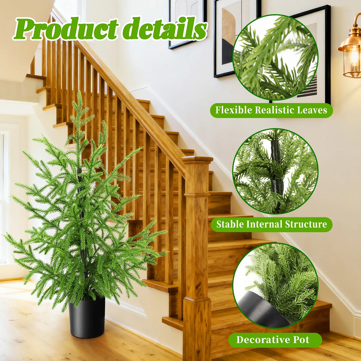 The 60 cm tree detail graphic shows foliage and pot details.