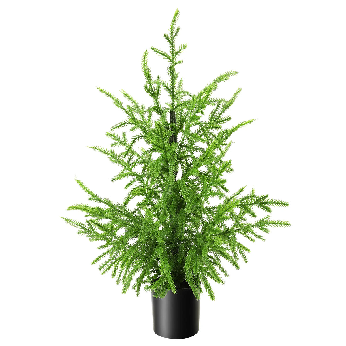 Front view of the 60 cm artificial tree and its black pot.