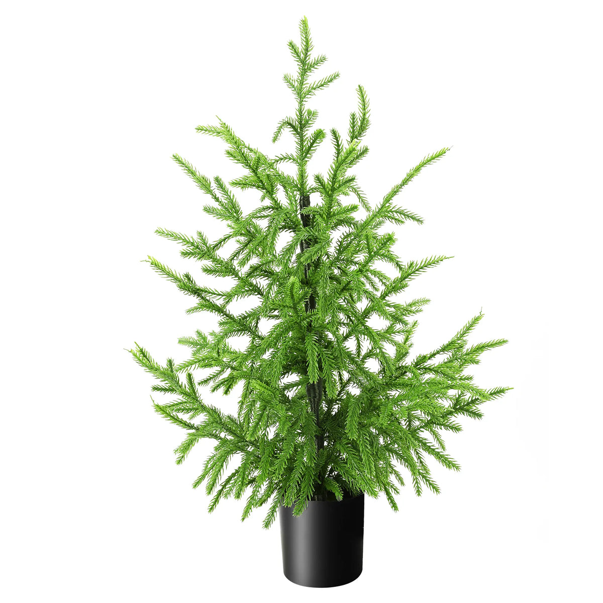 The 60 cm artificial green tree stands in a black pot.