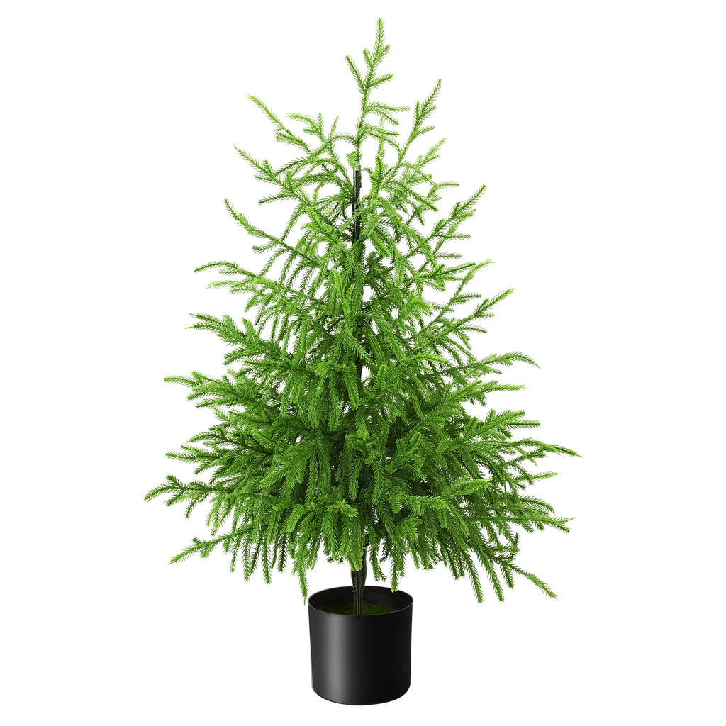 Front view of the 90 cm artificial tree and its black pot.