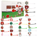 Straw cover advent calendar assortment with packaging artwork inspired by Grinch and a Mickey Mouse-inspired cup motif among holiday toppers.