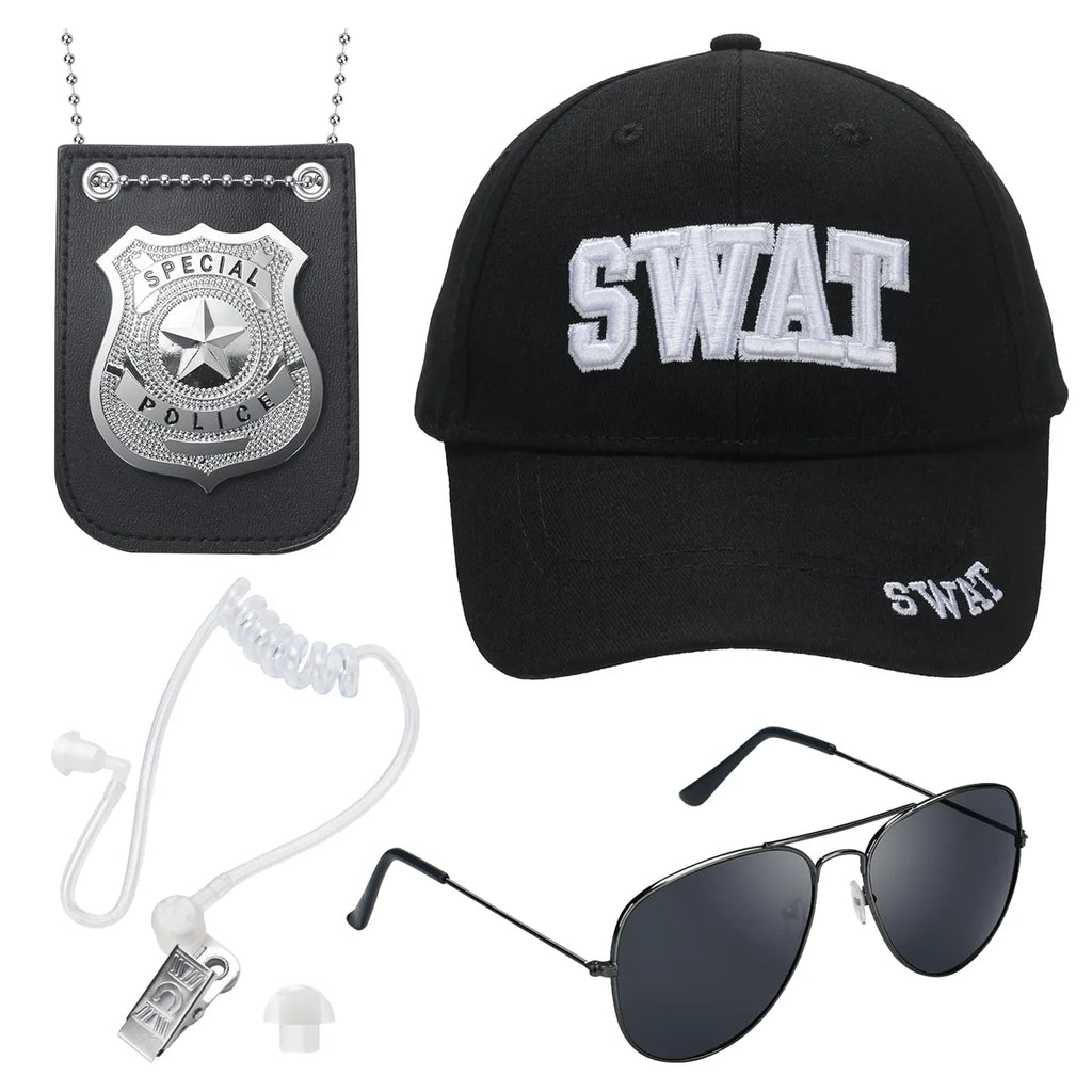 Back view of the swat costume accessories set, showing the rear shape and visible construction.