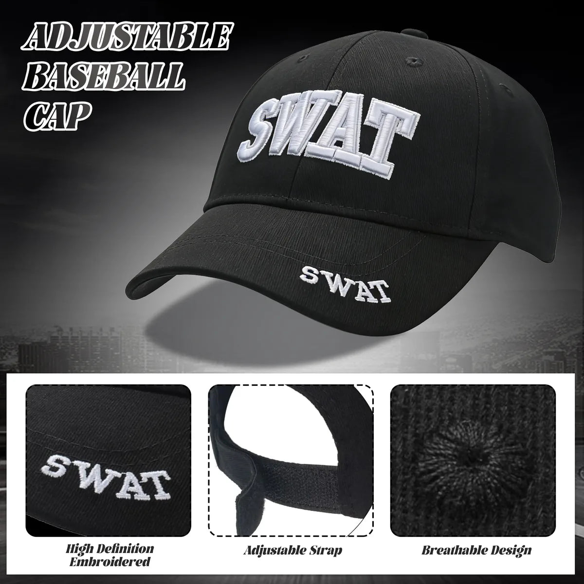 Close-up details of the swat costume accessories set, showing visible texture, color, and construction.